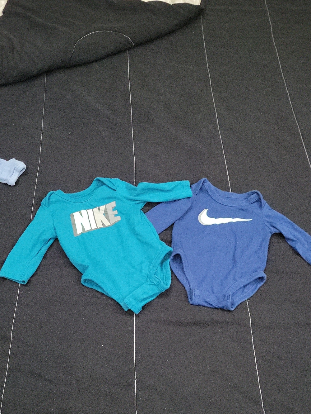 Nike Long-Sleeve Baby Bodysuits in Teal and Royal Blue
